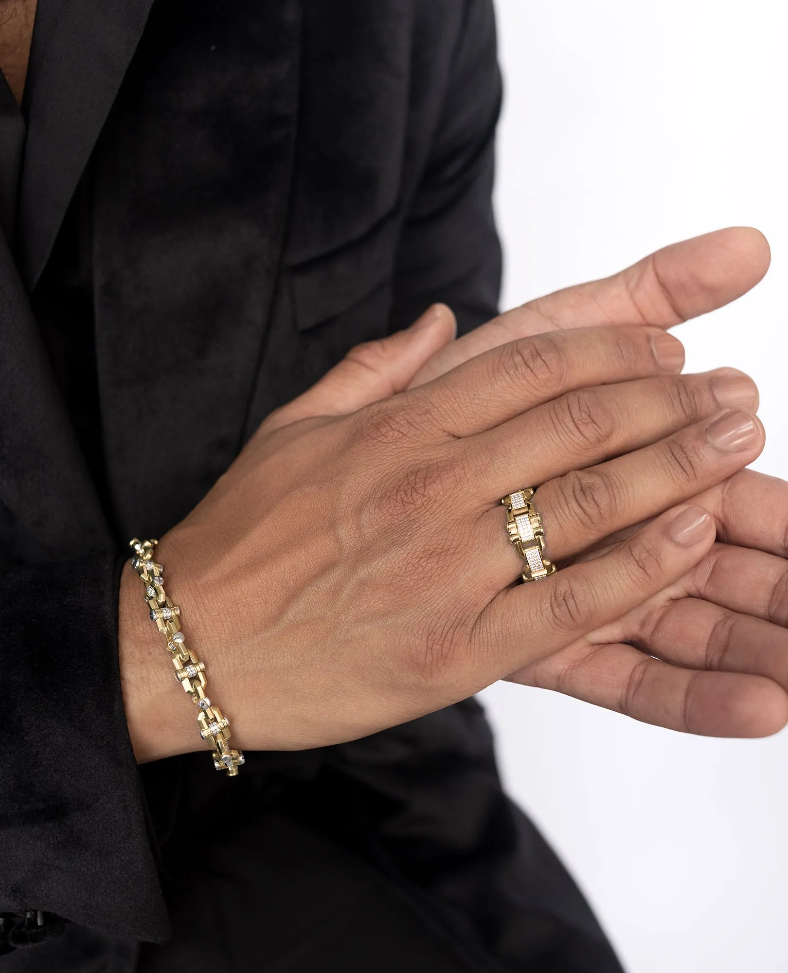 MOSS CHAIN Two-Tone Gold Link Bracelet with Diamonds