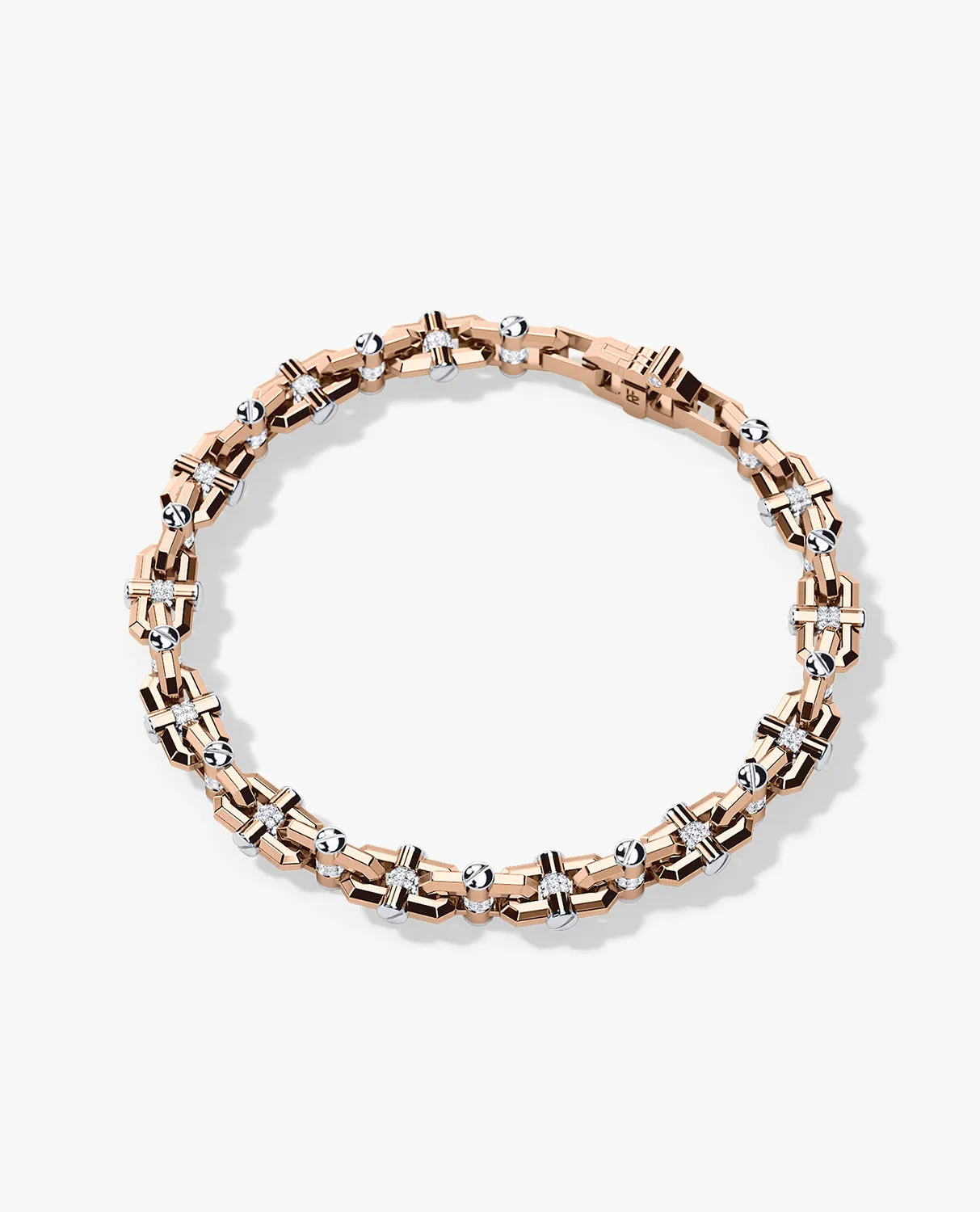 MOSS CHAIN Two-Tone Gold Link Bracelet with Diamonds