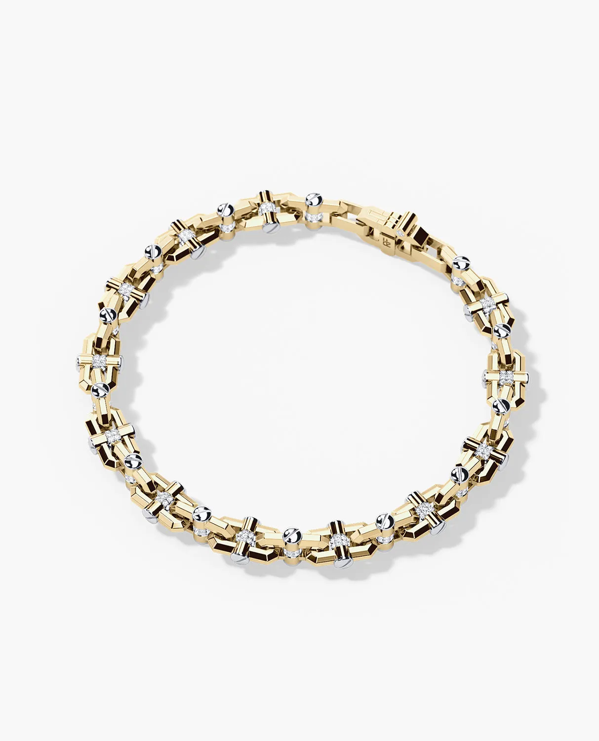 MOSS CHAIN Two-Tone Gold Link Bracelet with Diamonds