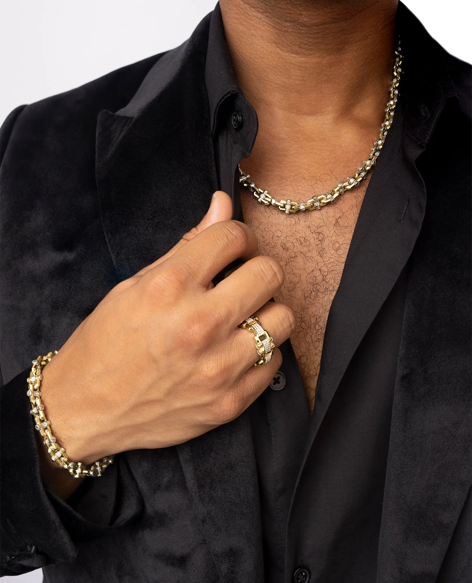 MOSS CHAIN Two-Tone Gold Link Bracelet with Diamonds