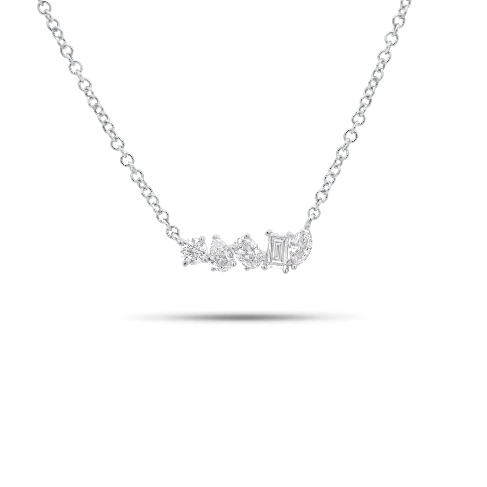 Multi-Shape Diamond 5-Stone Bar Pendant Necklace