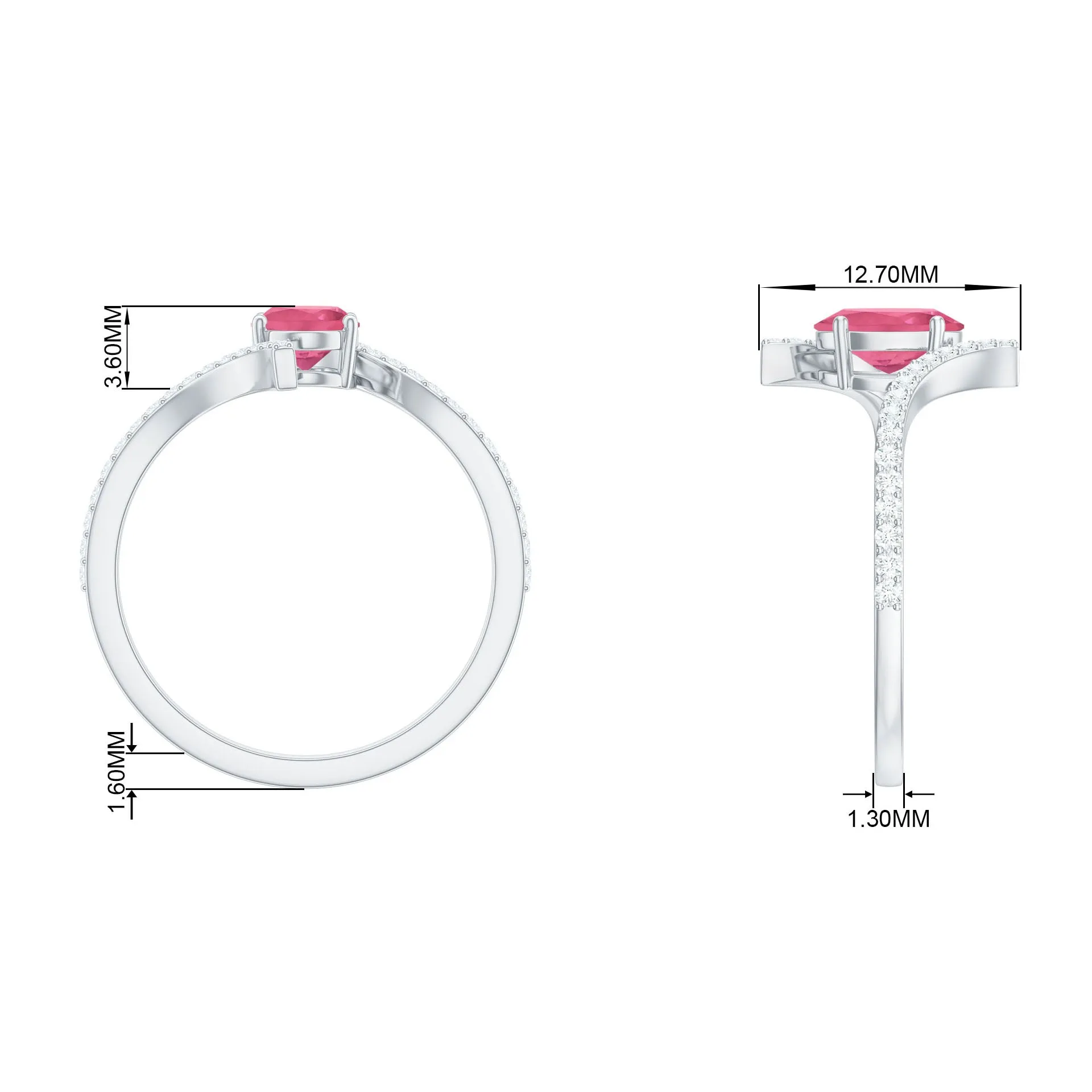 Oval Pink Tourmaline Solitaire Bypass Ring with Diamond