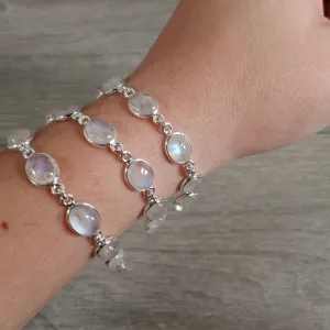 Rainbow Moonstone Gemstone Sterling Silver Adjustable Bracelet