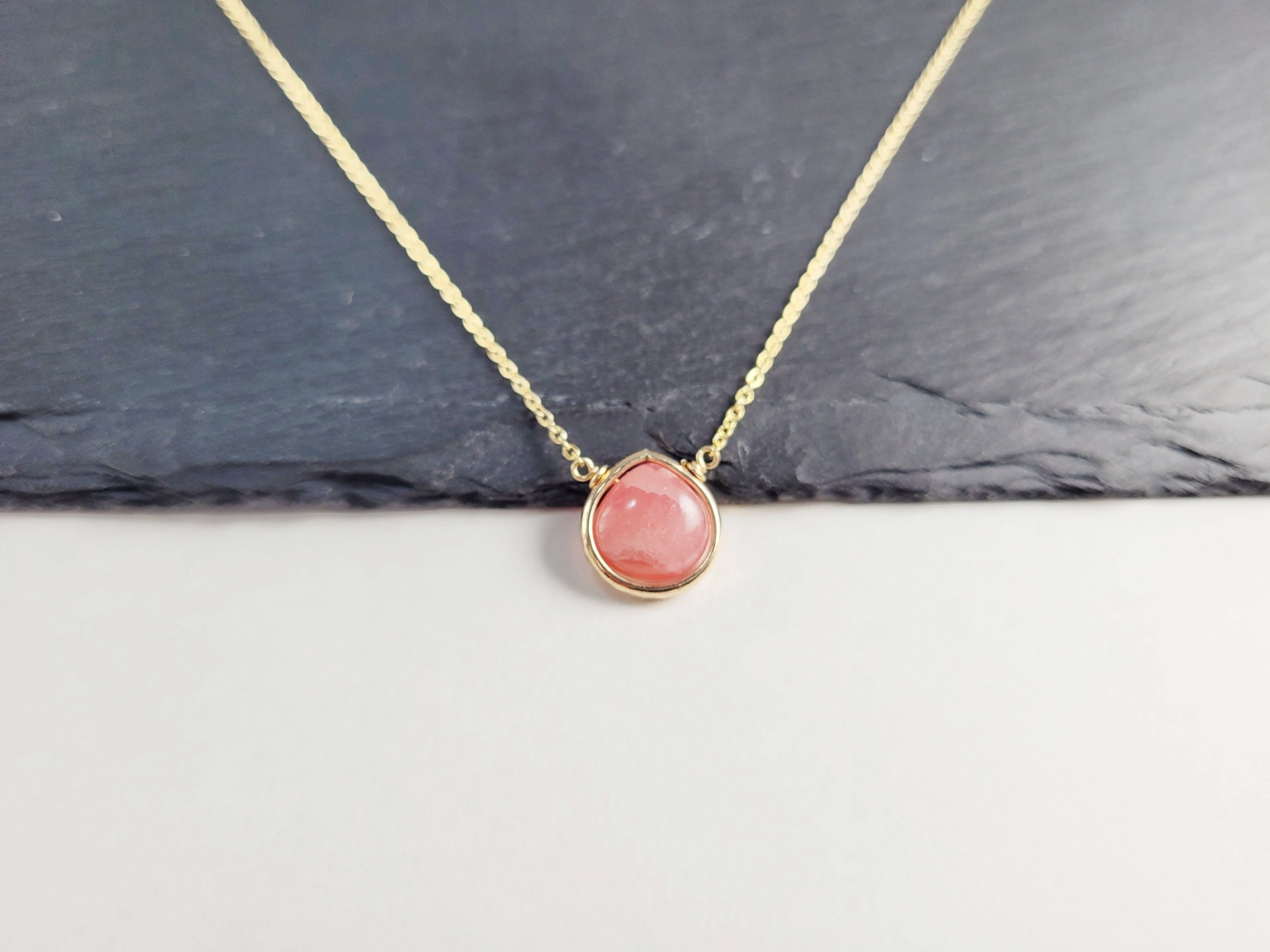 Rhodochrosite Heart Pendant Necklace