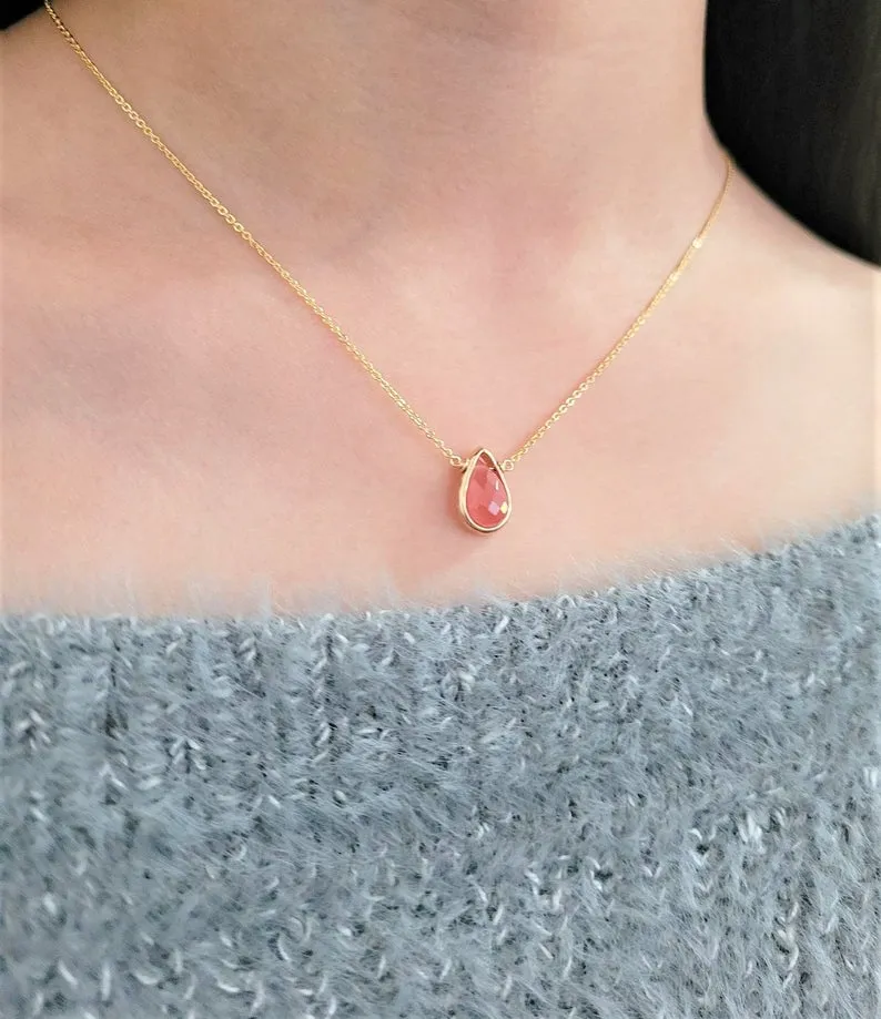 Rhodochrosite Pear Briolette Necklace