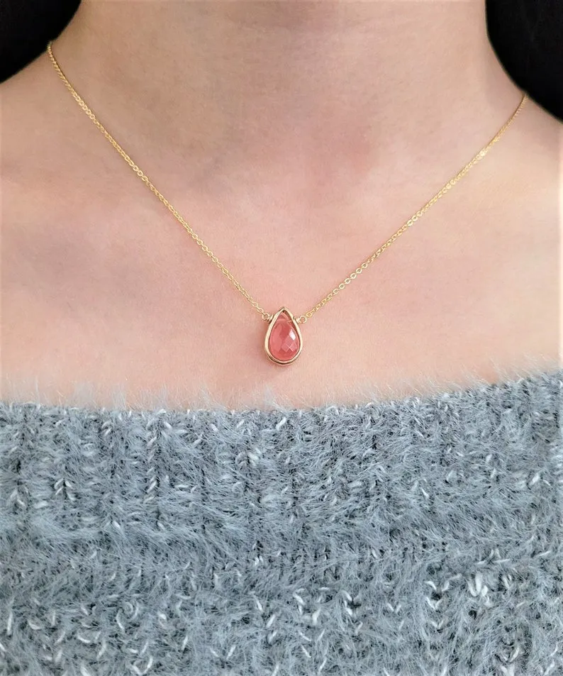 Rhodochrosite Pear Briolette Necklace