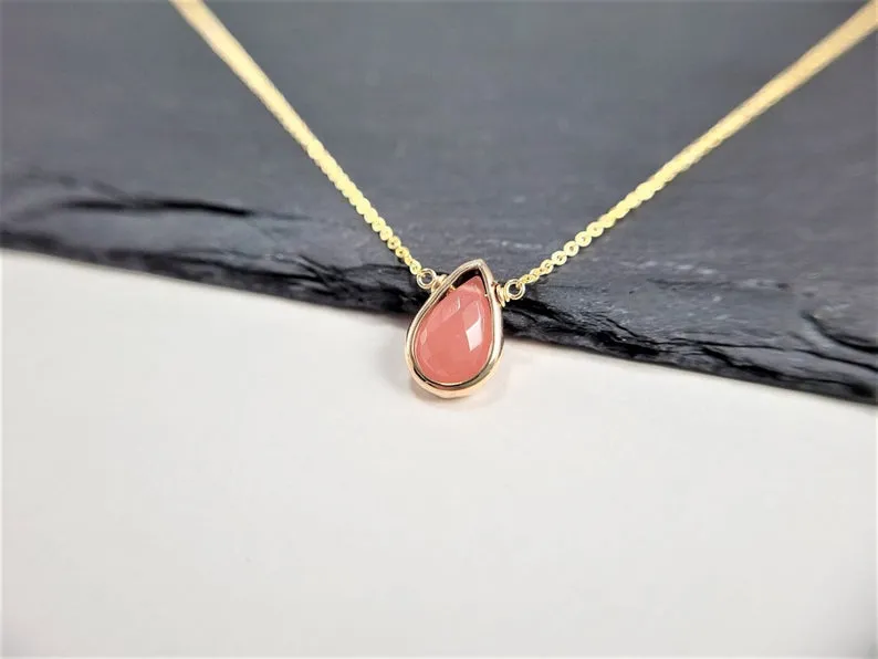 Rhodochrosite Pear Briolette Necklace