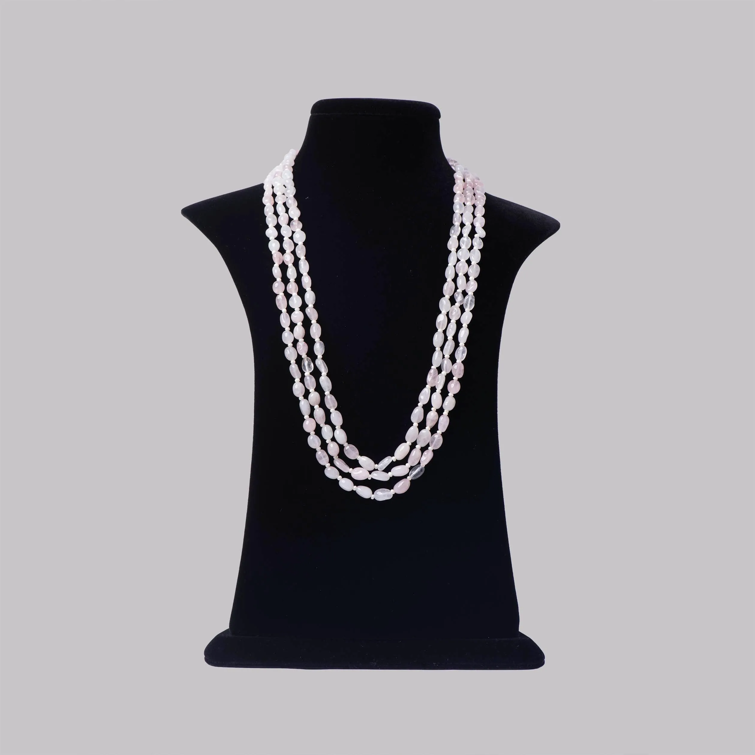 Rose Quartz 3 Line Silver Mala
