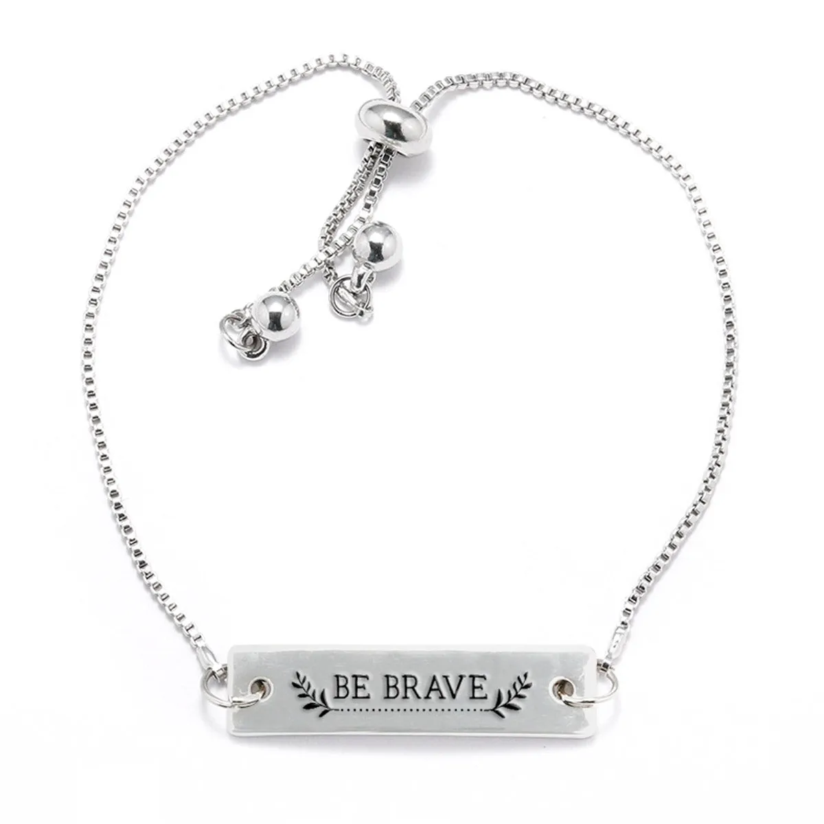 Silver Be Brave Adjustable Bar Bracelet