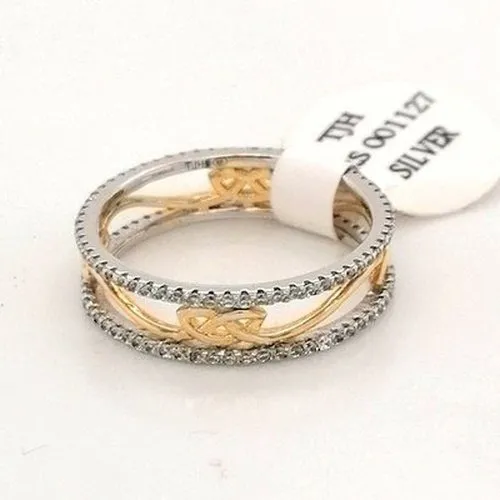 Silver CZ two tone love knot eternity band four knots