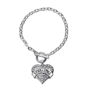 Silver Gymnastics Pave Heart Charm Toggle Bracelet