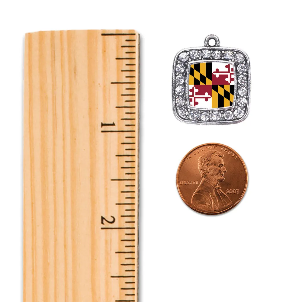 Silver Maryland Flag Square Charm Braided Bracelet