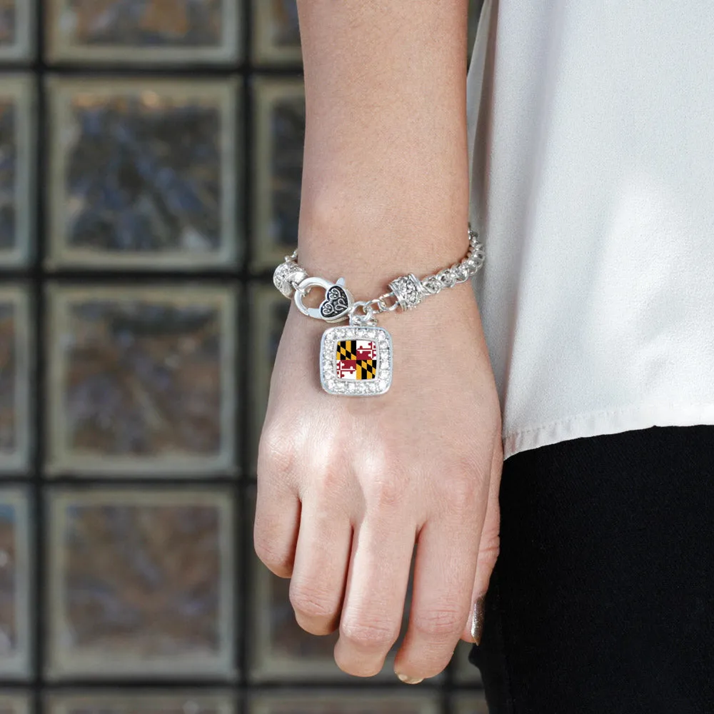 Silver Maryland Flag Square Charm Braided Bracelet