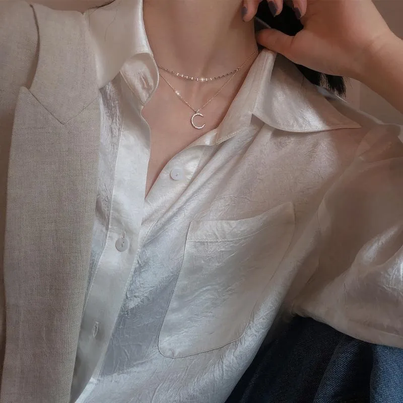 Silver Star Moon Double Necklace Women Clavicle Chain