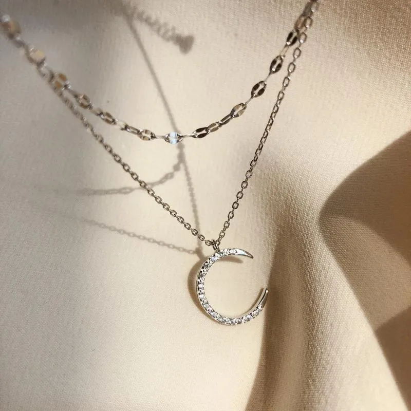 Silver Star Moon Double Necklace Women Clavicle Chain