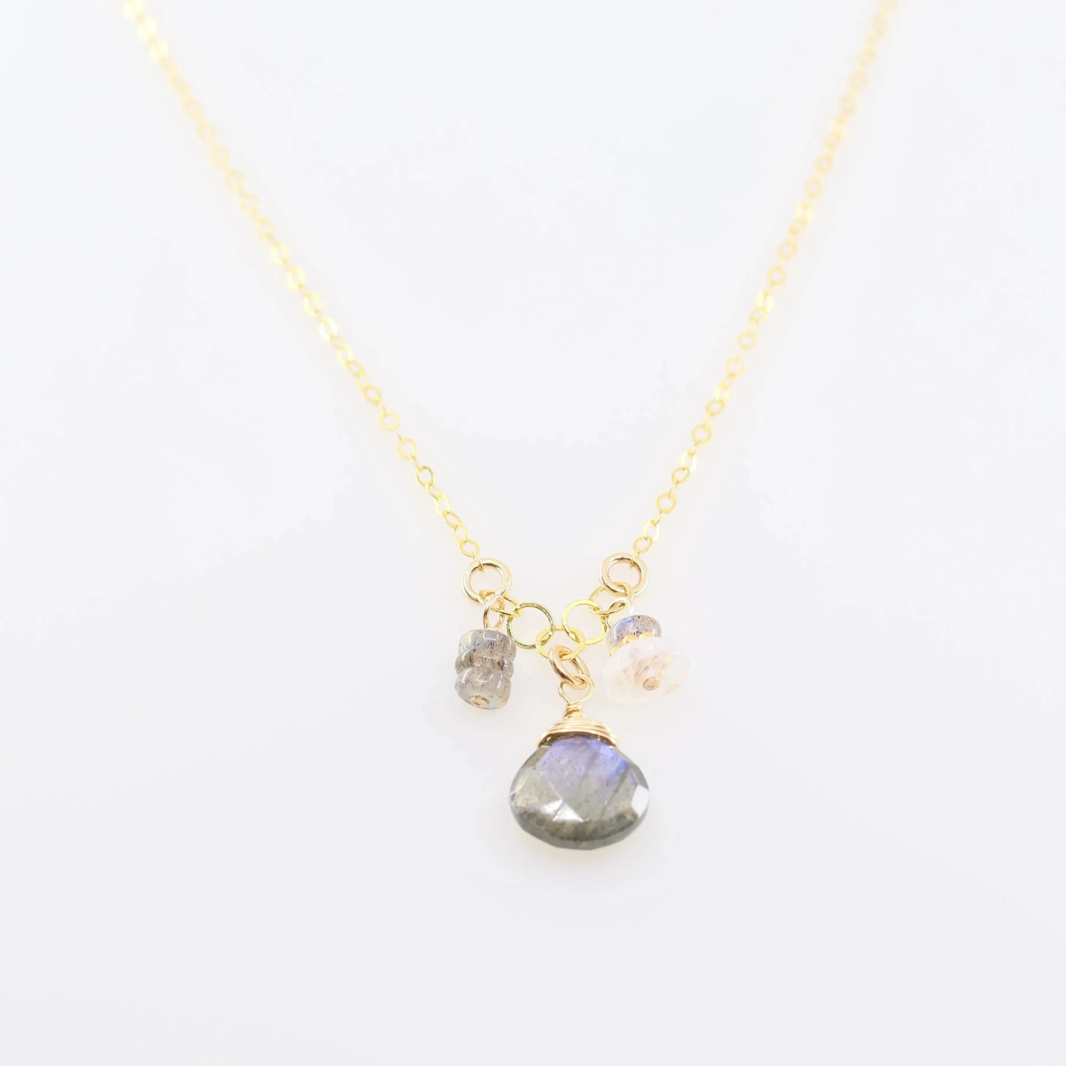 Small Gemstone Cascade Necklace with Labradorite and Moonstone