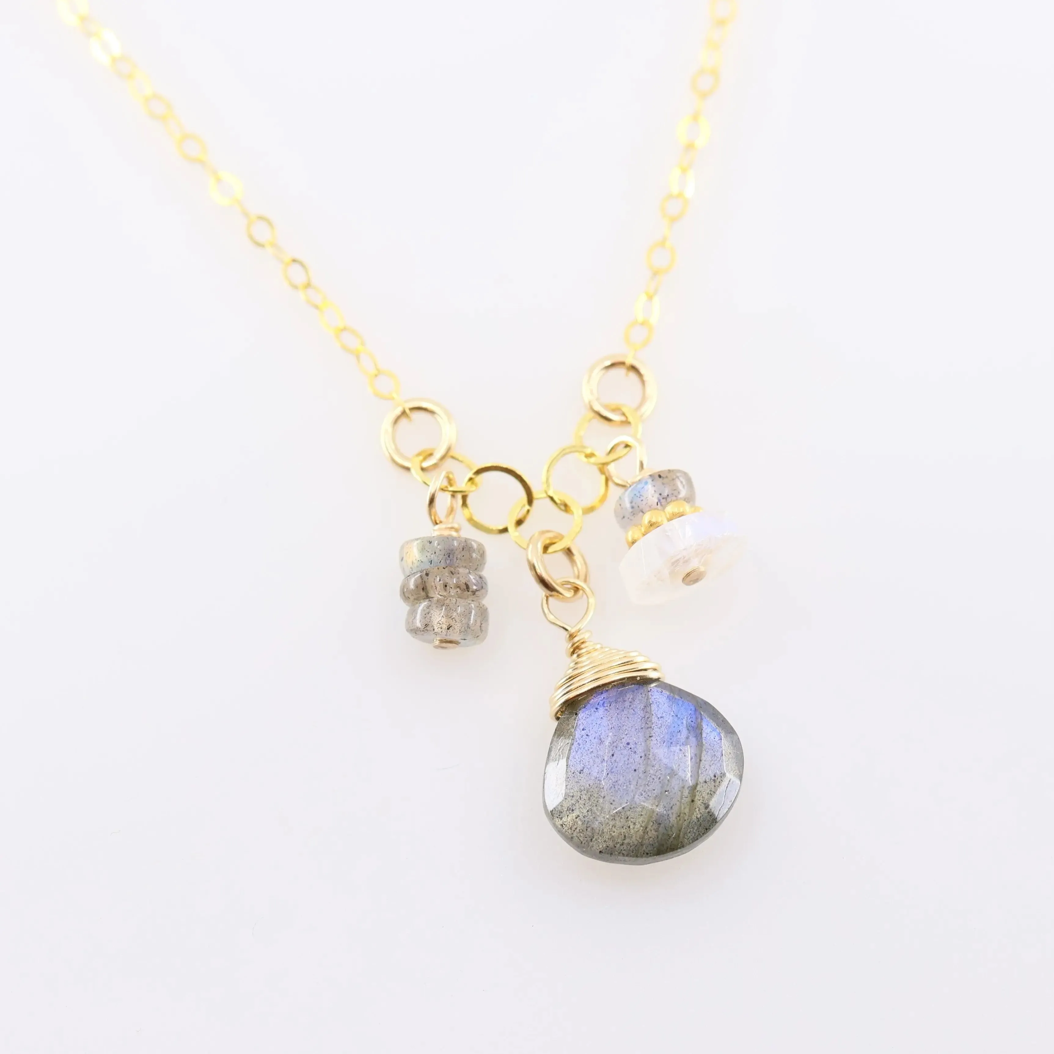 Small Gemstone Cascade Necklace with Labradorite and Moonstone