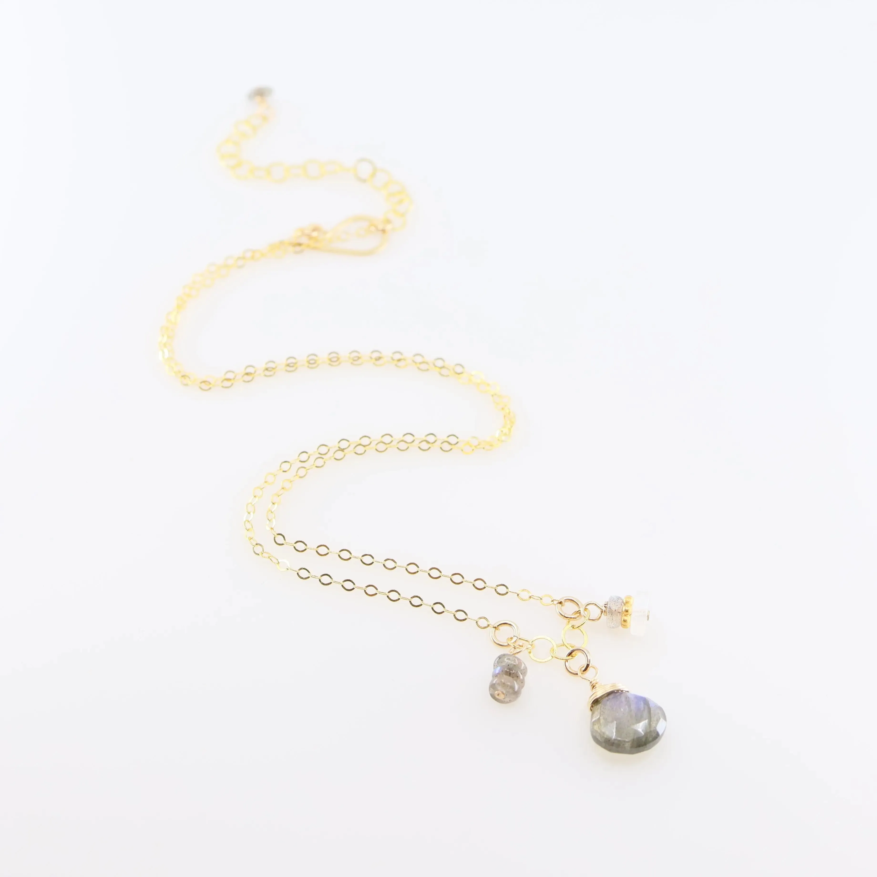 Small Gemstone Cascade Necklace with Labradorite and Moonstone