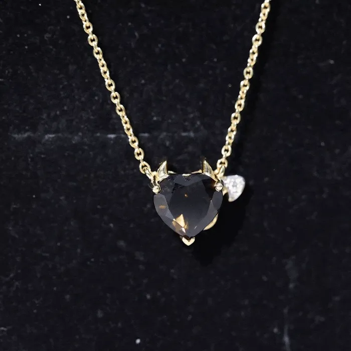 Smoky Quartz Devil Heart Pendant Necklace with Diamond