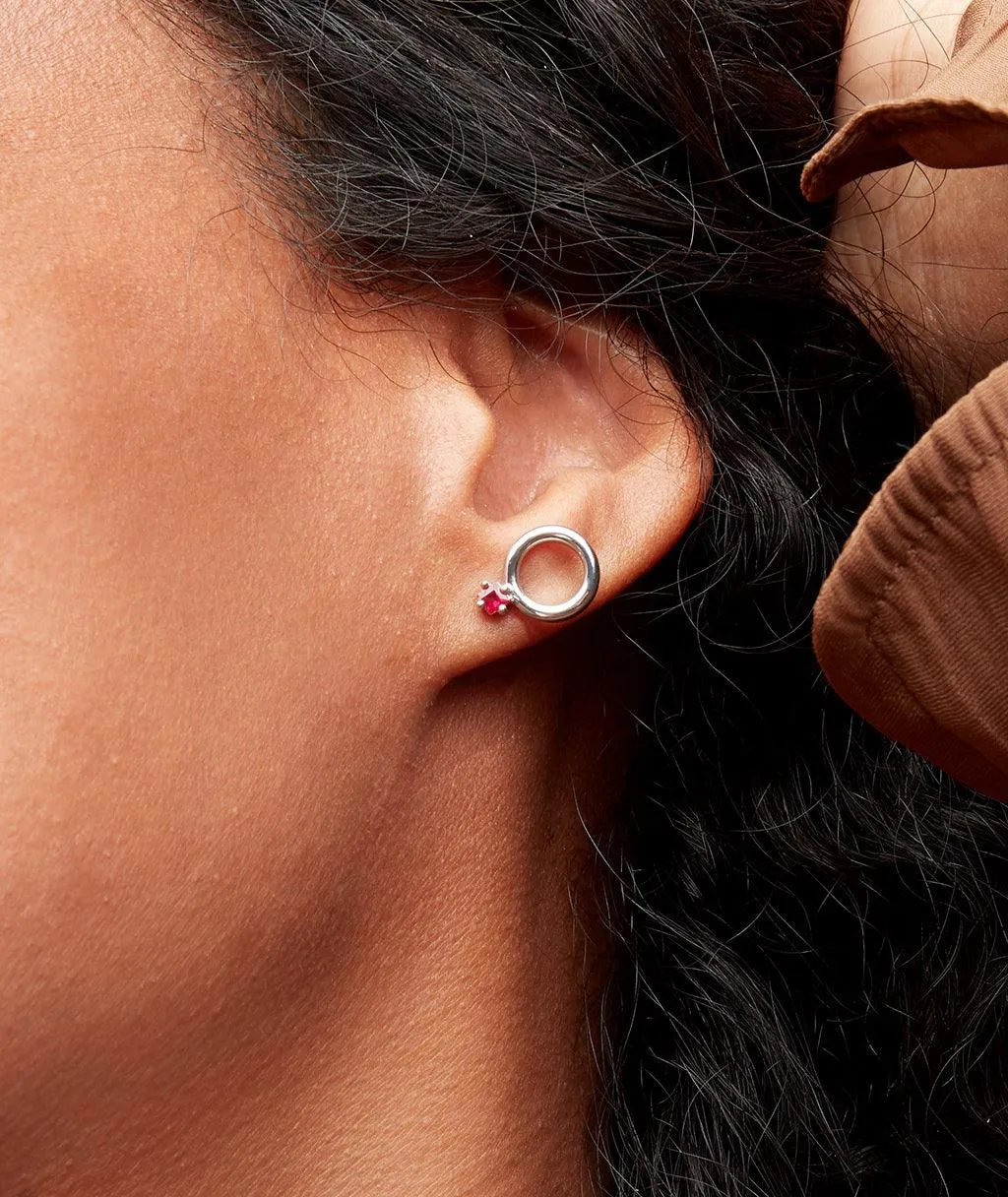 Square Ruby Donut Stud