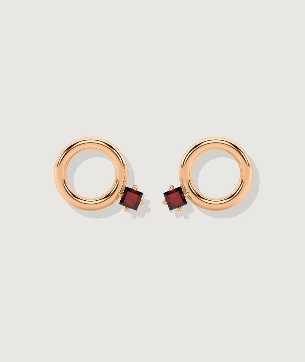 Square Ruby Donut Stud