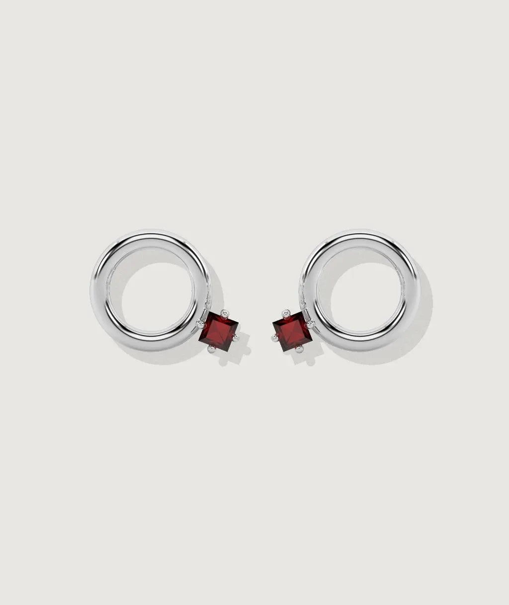 Square Ruby Donut Stud