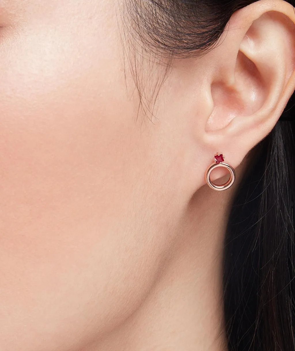 Square Ruby Donut Stud