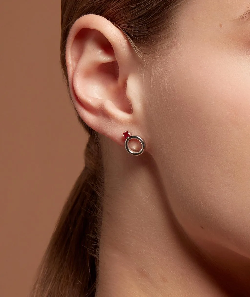 Square Ruby Donut Stud