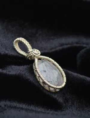 Sterling Silver Wire Wrapped Black Rutilated Quartz Pendant, Small Oval Rutilated Quartz Necklace