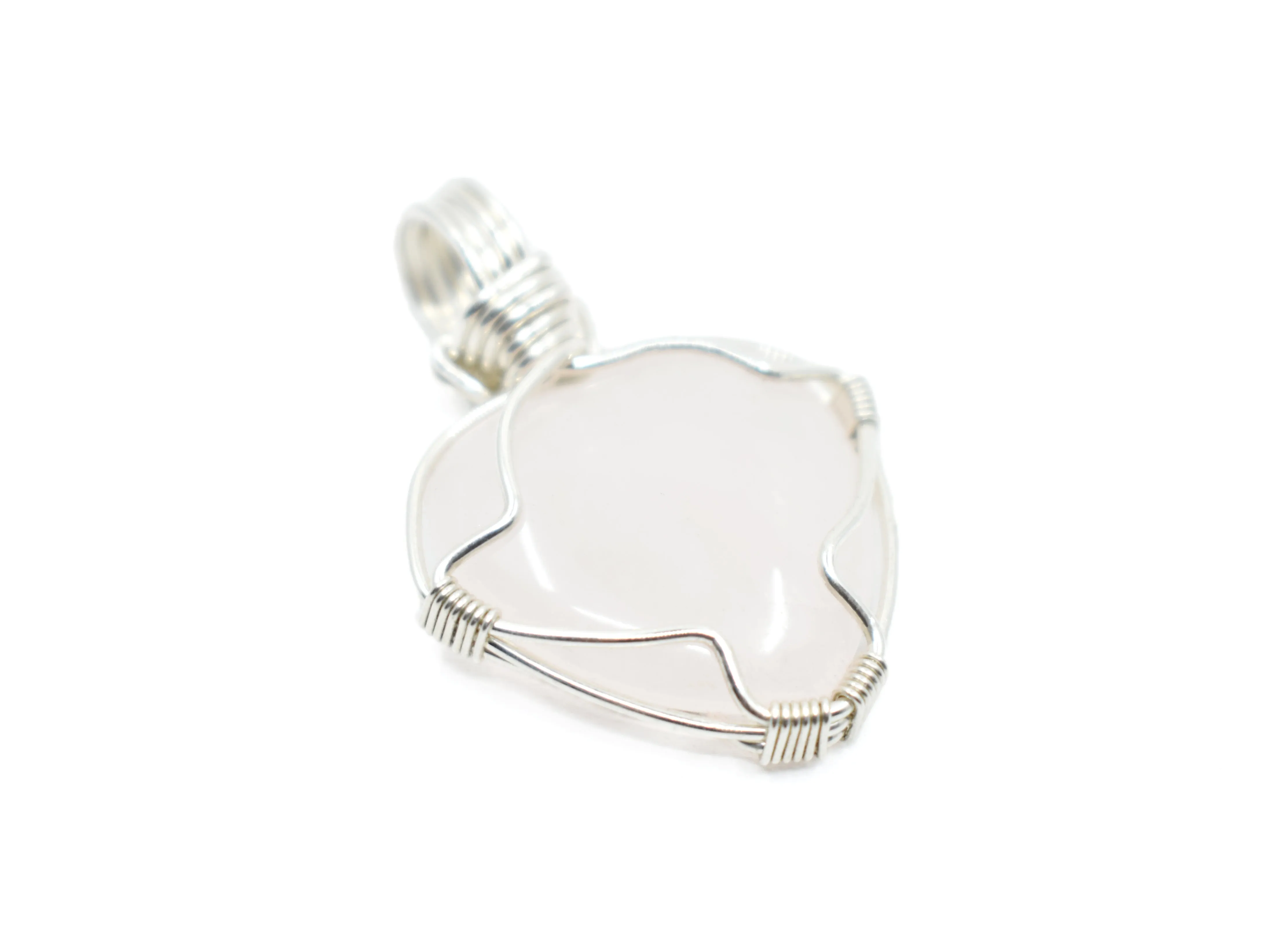 Sterling Silver Wire Wrapped Rose Quartz Heart Necklace, Heart Pendant