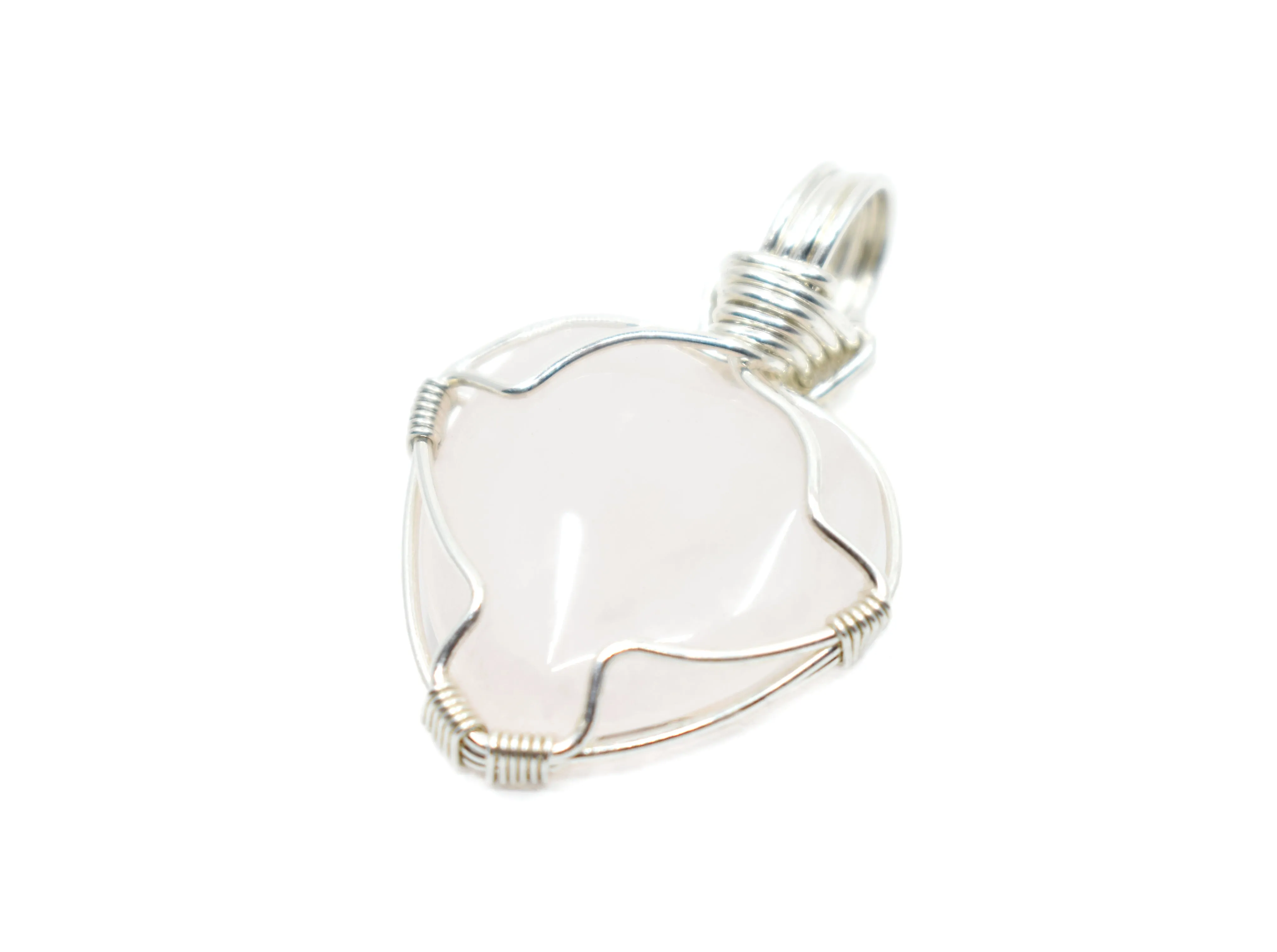 Sterling Silver Wire Wrapped Rose Quartz Heart Necklace, Heart Pendant