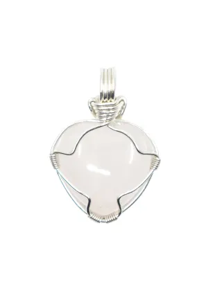 Sterling Silver Wire Wrapped Rose Quartz Heart Necklace, Heart Pendant