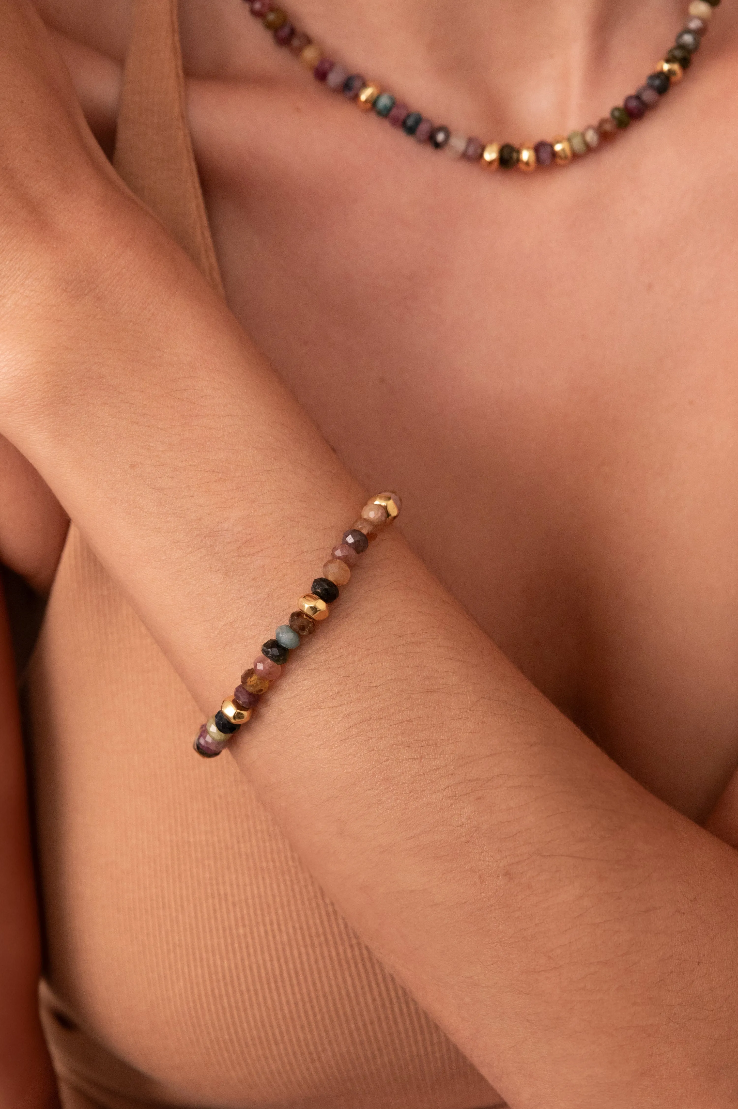 Tourmaline Beaded Bracelet - Gold - BR10186-GTOUR